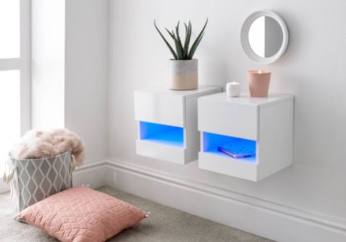 GFW Galicia White Gloss LED Pair Of Wall Hanging Bedsides