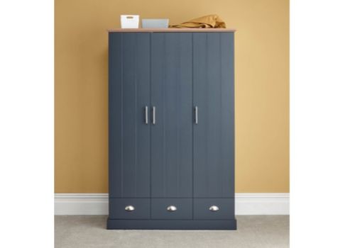 GFW Kendal 3 Door 3 Drawer Wardrobe In Slate Blue