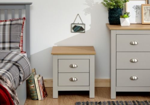 GFW Lancaster 2 Drawer Bedside In Grey