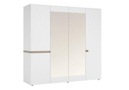 FTG Chelsea Bedroom 4 Door Wardrobe in white with an Truffle Oak Trim