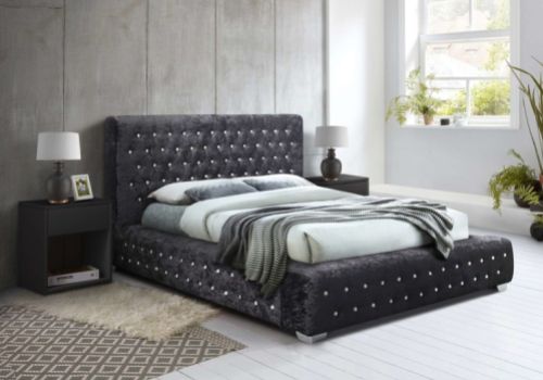 Birlea Grande 4ft6 Double Black Crushed Velvet Fabric Bed Frame