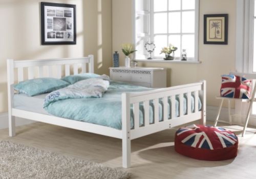 Friendship Mill Shaker High Foot End 4ft Small Double Pine Wooden Bed Frame In White