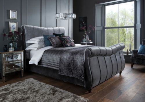 Flintshire Leona 5ft Kingsize Titanium Fabric Sleigh Style Bed