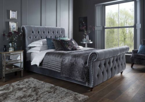 Flintshire Montana 4ft6 Double Titanium Fabric Sleigh Style Bed