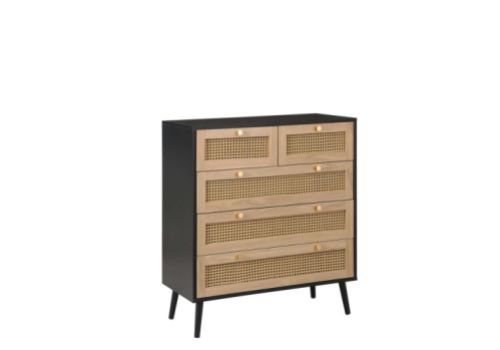 Birlea Croxley Rattan And Black Finish 5 Drawer Chest