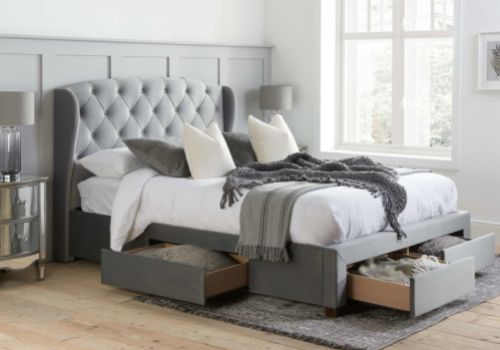 Birlea Hope 5ft Kingsize Grey Velvet Fabric Bed Frame With Drawers