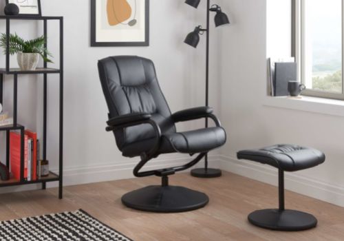 Birlea Memphis Black Faux Leather Swivel Chair And Stool