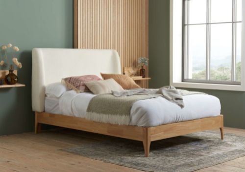 Birlea Halfden 4ft6 Double Wood And White Boucle Fabric Bed Frame