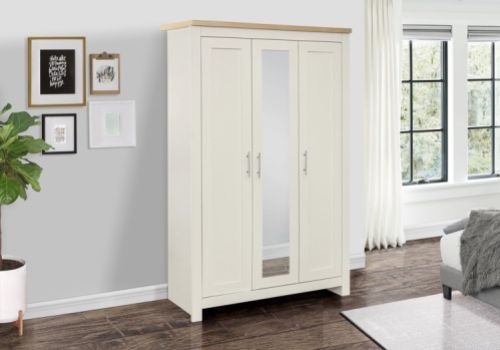 Birlea Highgate Cream And Oak Finish 3 Door Wardrobe With Mirror