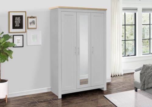 Birlea Highgate Grey And Oak Finish 3 Door Wardrobe With Mirror