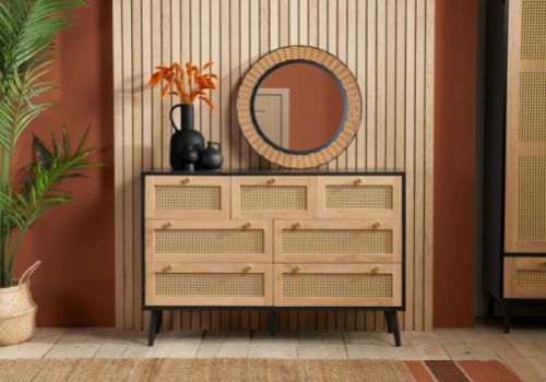 Birlea Croxley Rattan And Black Finish 7 Drawer Chest
