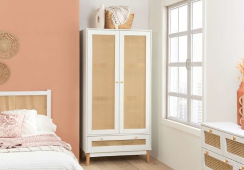 Birlea Croxley Rattan And White Finish 2 Door 1 Drawer Wardrobe