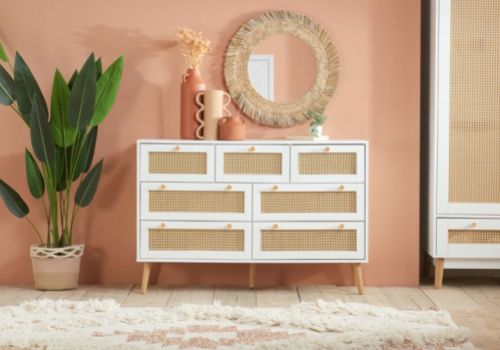 Birlea Croxley Rattan And White Finish 7 Drawer Chest