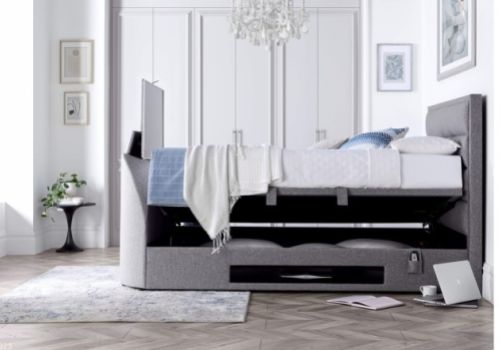 Kaydian Kirkley 4ft6 Double Marbella Grey Fabric Ottoman TV Bed