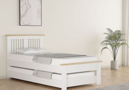 Flintshire Hendre 3ft Single White And Oak Finish Wooden Guest Bed