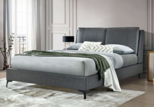 Flintshire Ashleigh 5ft Kingsize Grey PU Leather Bed