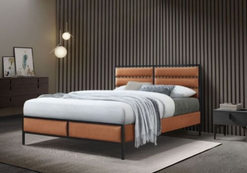 Flintshire Marford 4ft6 Double Tan PU Leather And Metal Bed