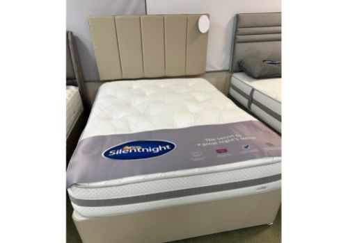 STORE CLEARANCE Silentnight Rejuvenate 4ft6 Double 1600 Mirapocket 4 Drawer Divan Bed And Brescia Headboard In Sandstone