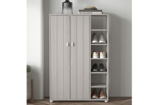 GFW Bideford Tall Shoe Cabinet Warm Grey Oak Effect Finish