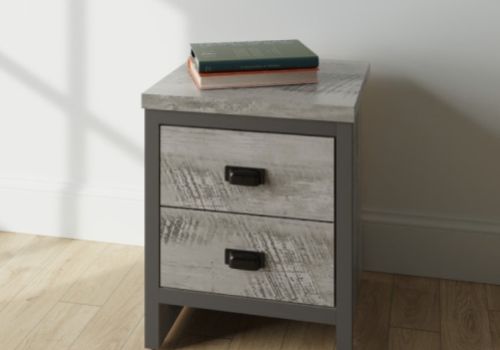 GFW Boston 2 Drawer Bedside Table in Grey