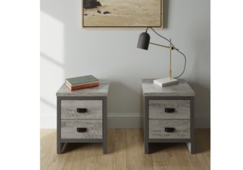 GFW Boston 2 Drawer Bedside Table PAIR in Grey