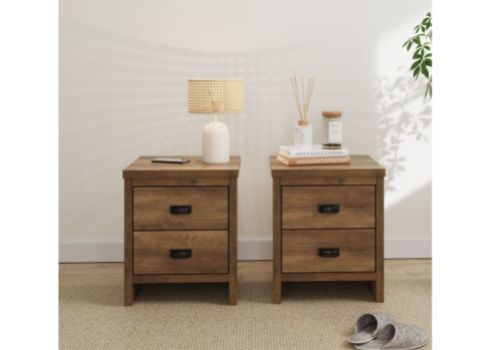 GFW Boston 2 Drawer Bedside Table PAIR in Knotty Oak Finish