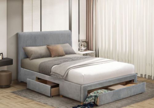 Flintshire Drury 5ft Kingsize Grey Fabric Bed Frame With Drawers