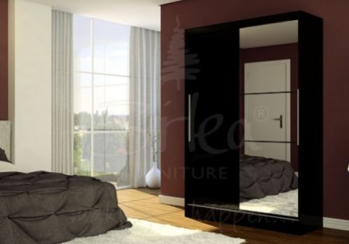 Birlea Lynx Black Gloss Sliding Door Wardrobe with Mirror