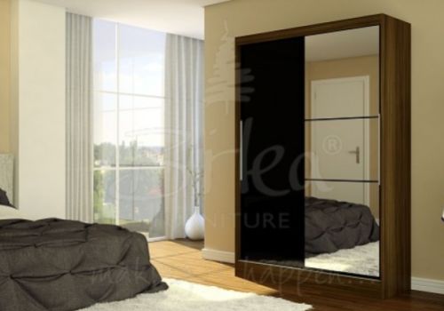 Birlea Lynx Walnut With Black Gloss Sliding Door Wardrobe with Mirror