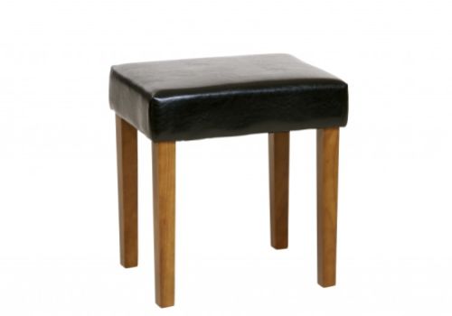Core Milano Black Faux Leather Stool With Medium Wood Legs