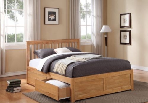Flintshire Pentre 5ft Kingsize Oak Finish Bed With Drawers