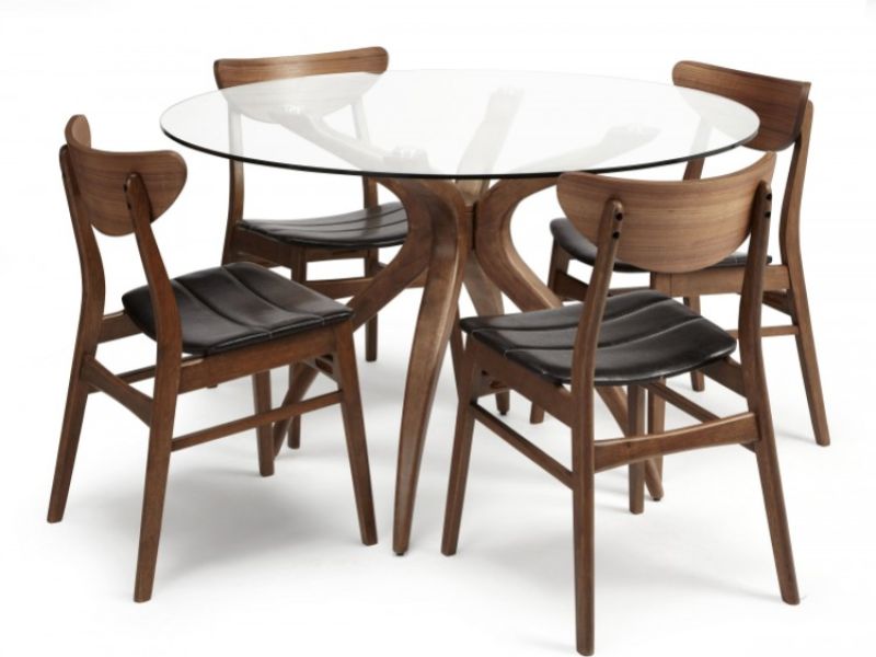 Serene Islington Glass And Walnut Round Dining Set With 4 Camden Chairs