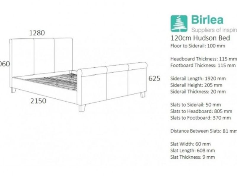 Birlea Hudson 4ft Small Double Grey Fabric Bed Frame
