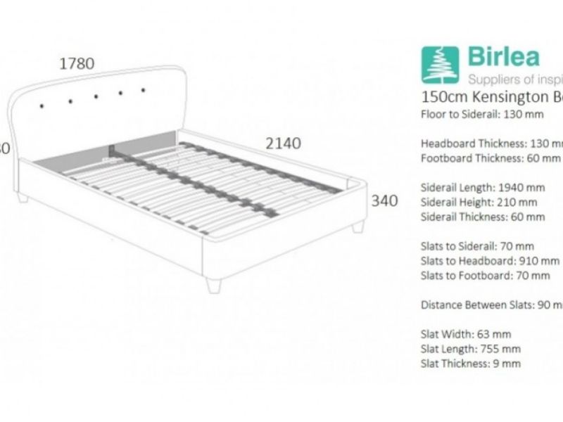 Birlea Kensington 5ft Kingsize Grey Fabric Bed Frame