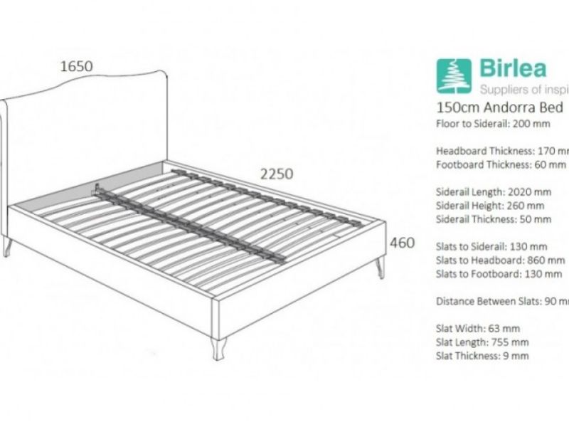 Birlea Andorra Sky Blue Fabric 5ft Kingsize Bed Frame