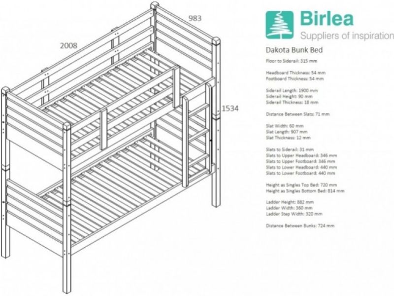 Birlea Dakota 3ft Single White Wooden Bunk Bed