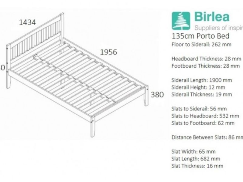 Birlea Porto 4ft6 Double Pine Wooden Bed Frame