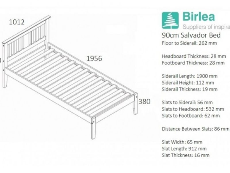 Birlea Salvador 3ft Single White Wash Wooden Bed Frame