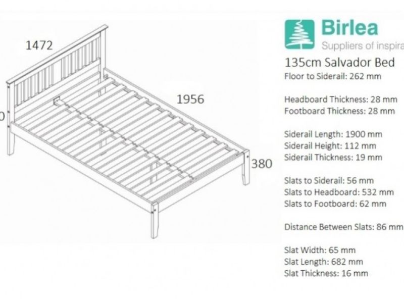 Birlea Salvador 4ft6 Double White Wash Wooden Bed Frame