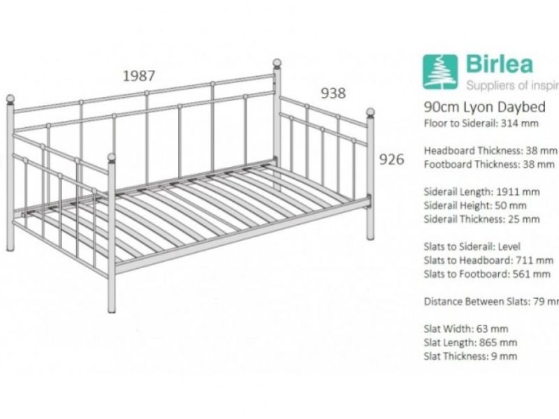 Birlea Lyon 3ft Single Black Metal Day Bed