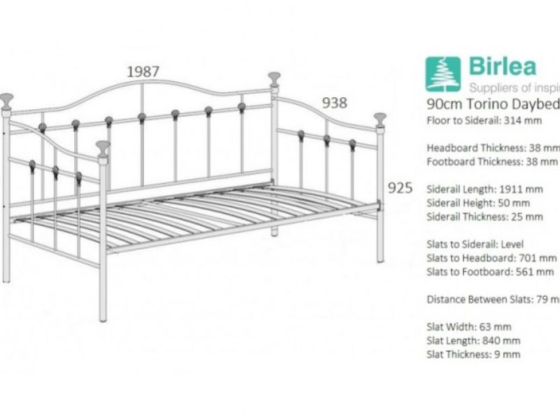 Birlea Torino 3ft Single Cream Metal Day Bed