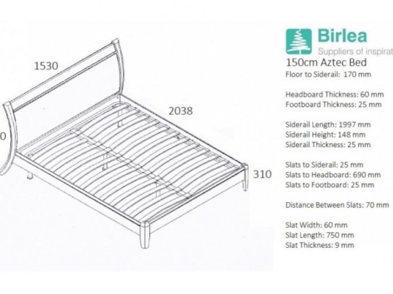 Birlea Aztec Beech 5ft Kingsize Wooden, Wooden Bed Frame Dimensions
