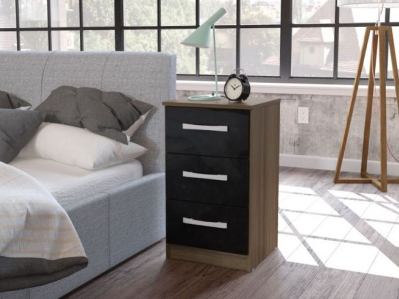 Birlea Lynx Walnut With Black Gloss 3 Drawer Bedside