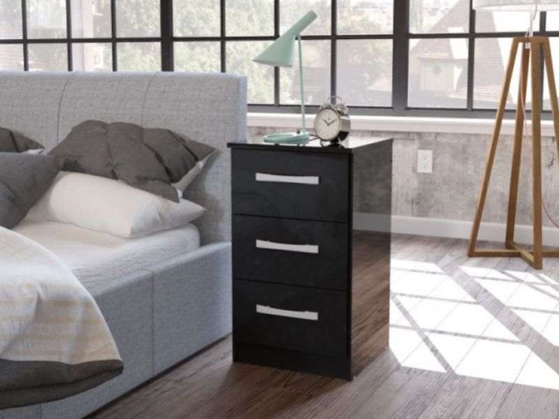 Birlea Lynx Black Gloss 3 Drawer Bedside