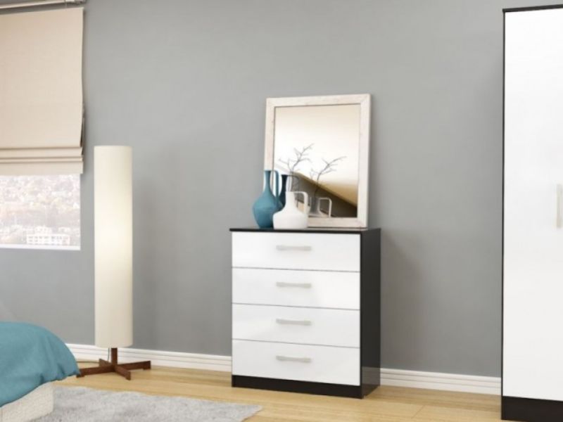 Birlea Lynx Black with White Gloss 4 Drawer Chest of Drawers