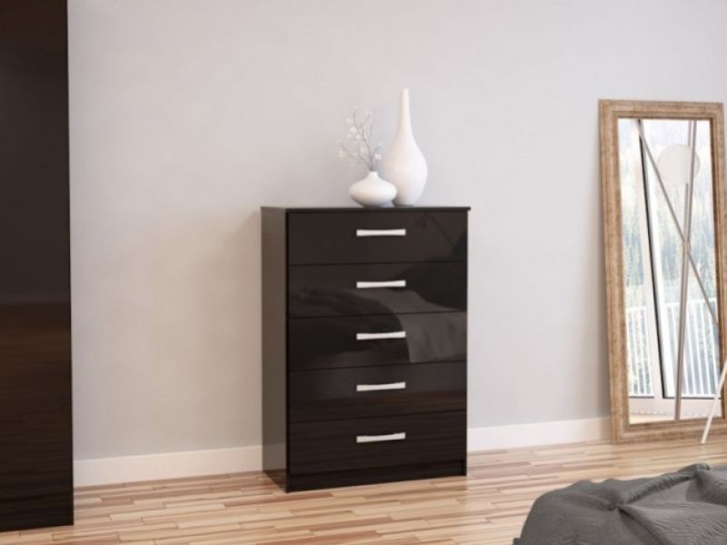 Birlea Lynx Black Gloss 5 Drawer Chest of Drawers