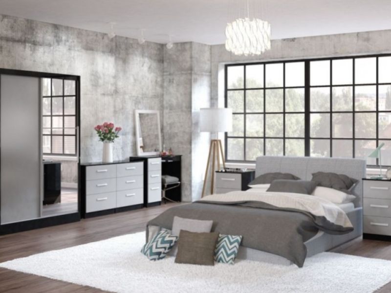 Birlea Lynx Black with Grey Gloss 6 Drawer Wide Chest of Drawers