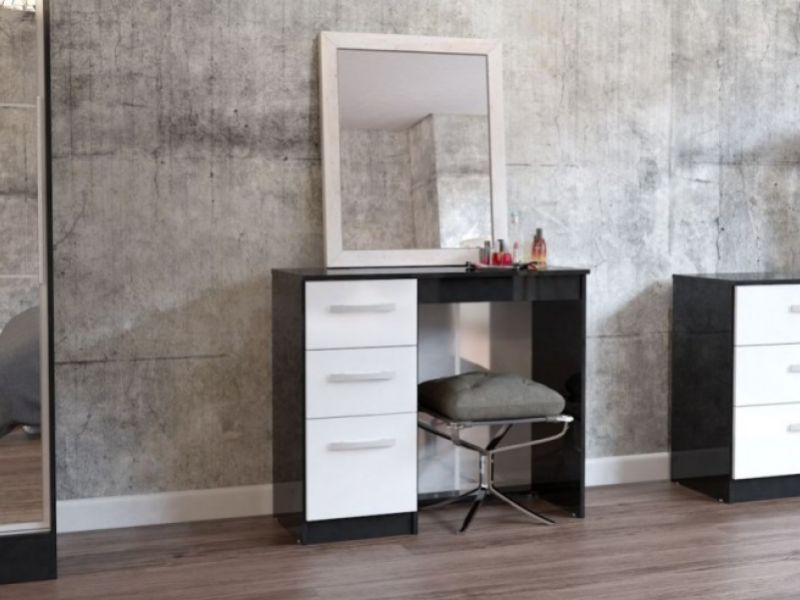 Birlea Lynx Black with White Gloss 3 Drawer Single Pedestal Dressing Table