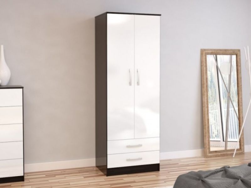 Birlea Lynx Black with White Gloss 2 Door Combi Robe