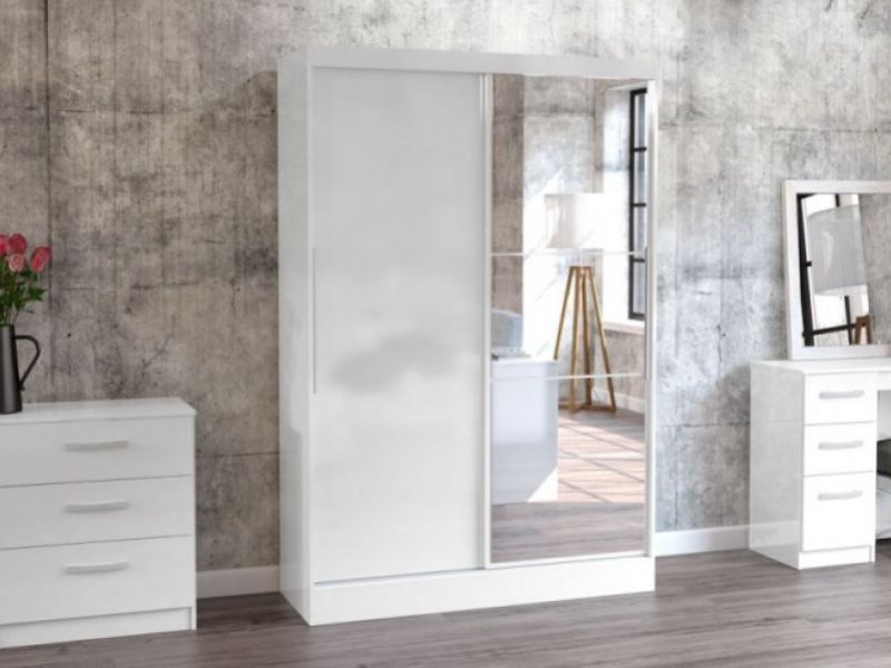 Birlea Lynx White Gloss Sliding Door Wardrobe with Mirror